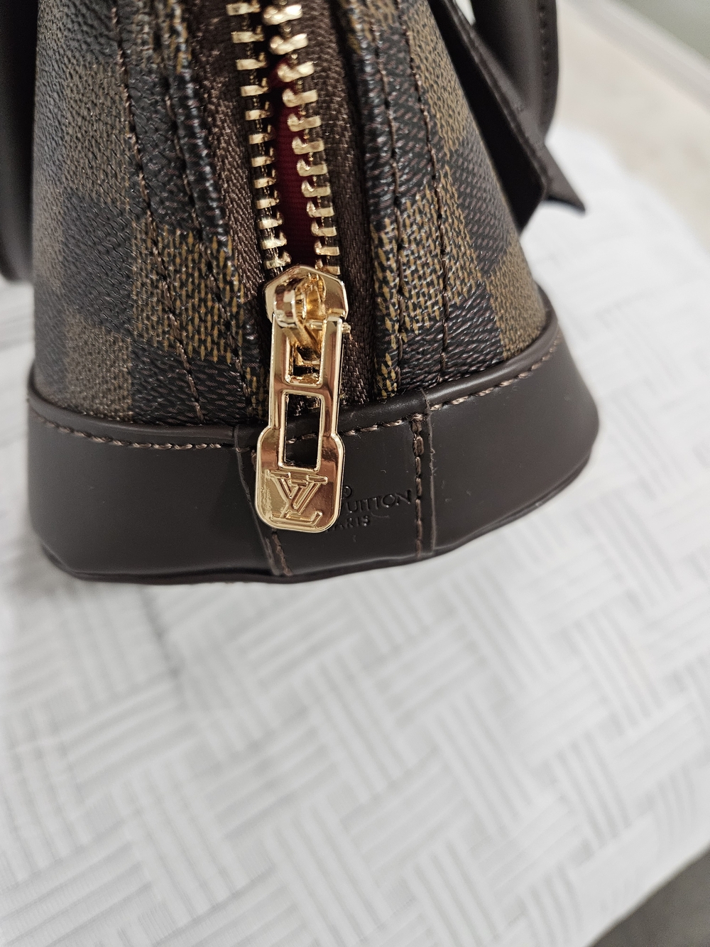 Brown Checkered Dome Satchel Fashion Bag - Picture 6 of 14